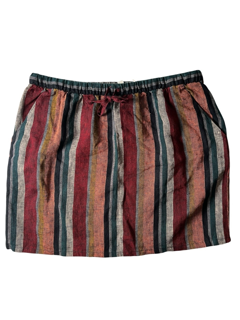 NWT Garnet Hill Womens Essential Linen Striped Drawstring Pull On Skirt Size Med